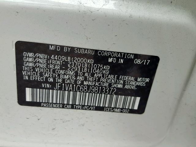 JF1VA1C68J9813372 - 2018 SUBARU WRX PREMIU WHITE photo 10