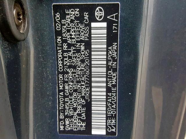 JTKDE177760120195 - 2006 TOYOTA SCION TC 石墨色 照片 10
