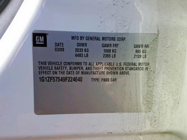 1G1ZF57549F224640 - 2009 CHEVROLET MALIBU HYB WHITE photo 10