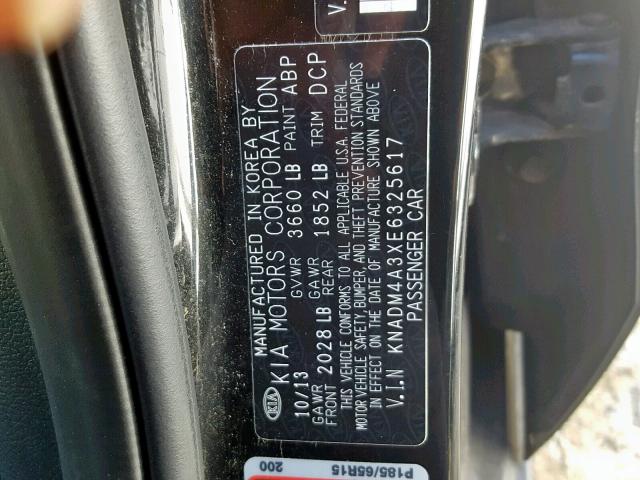 KNADM4A3XE6325617 - 2014 KIA RIO LX BLACK photo 10