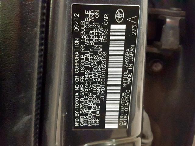 JTDKDTB31C1023128 - 2012 TOYOTA PRIUS C GRAY photo 10