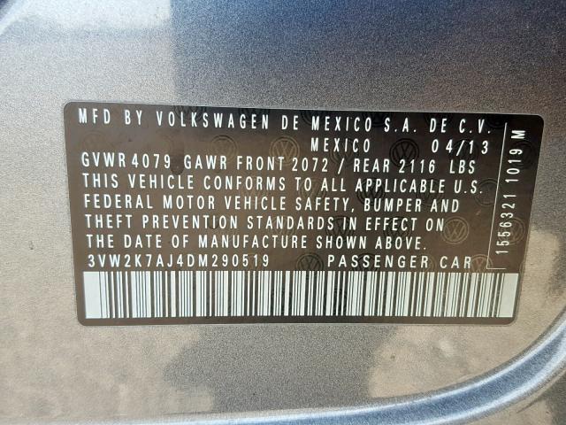 3VW2K7AJ4DM290519 - 2013 VOLKSWAGEN JETTA BASE Սև լուսանկար 10