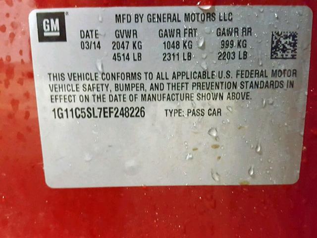 1G11C5SL7EF248226 - 2014 CHEVROLET MALIBU 1LT RED photo 10