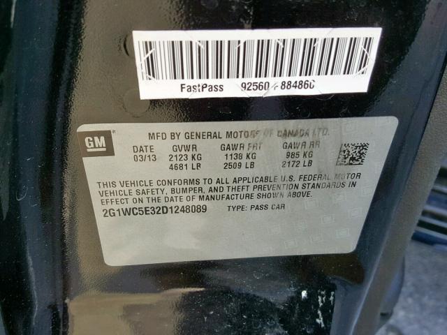 2G1WC5E32D1248089 - 2013 CHEVROLET IMPALA LTZ BLACK photo 10