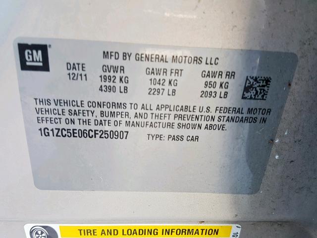 1G1ZC5E06CF250907 - 2012 CHEVROLET MALIBU 1LT 棕色 照片 10