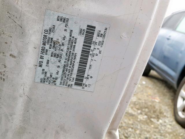 1FTYR10D29PA16691 - 2009 FORD RANGER WHITE photo 10