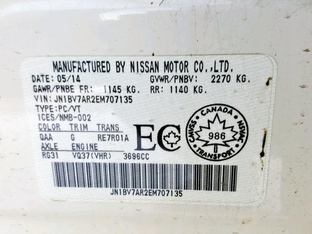 JN1BV7AR2EM707135 - 2014 INFINITI Q50 BASE WHITE photo 10