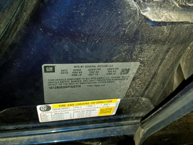 1G1ZB5E08CF322774 - 2012 CHEVROLET MALIBU LS BLUE photo 10