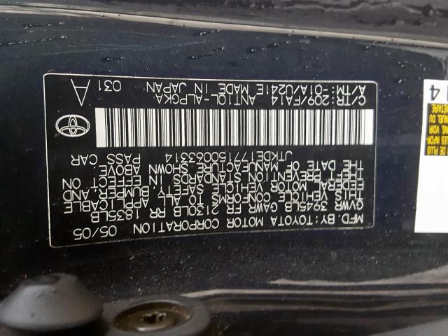 JTKDE177150063314 - 2005 TOYOTA SCION TC შავი ფოტო 10