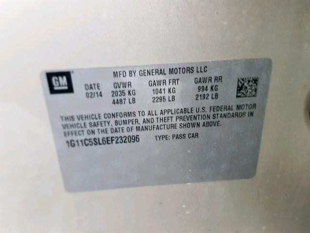 1G11C5SL6EF232096 - 2014 CHEVROLET MALIBU 1LT GOLD photo 10