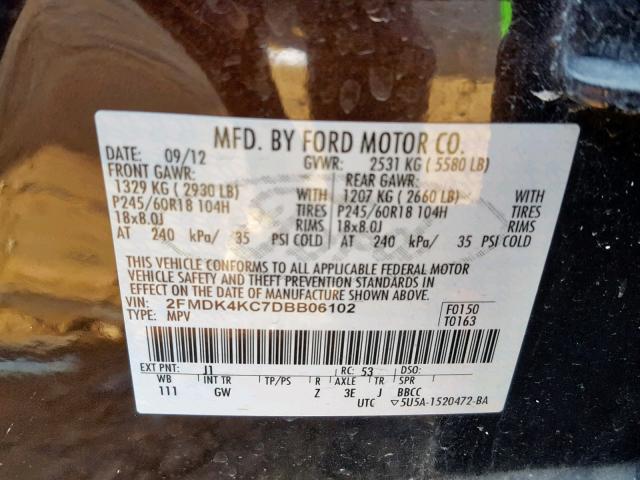 2FMDK4KC7DBB06102 - 2013 FORD EDGE LIMIT BLACK photo 10