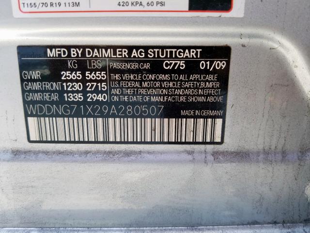 WDDNG71X29A280507 - 2009 MERCEDES-BENZ S 550 SILVER photo 10