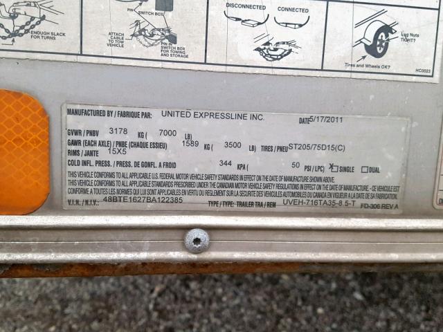 48BTE1627BA122385 - 2011 UTILITY TRAILER SILVER photo 10