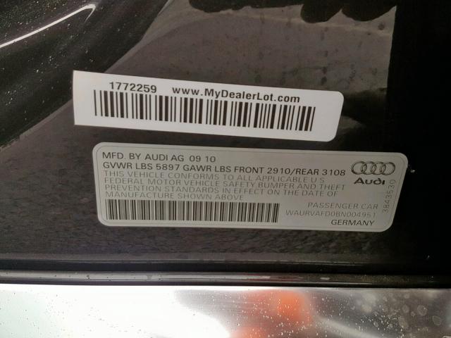 WAURVAFD0BN004951 - 2011 AUDI A8 L QUATT GRAY photo 10