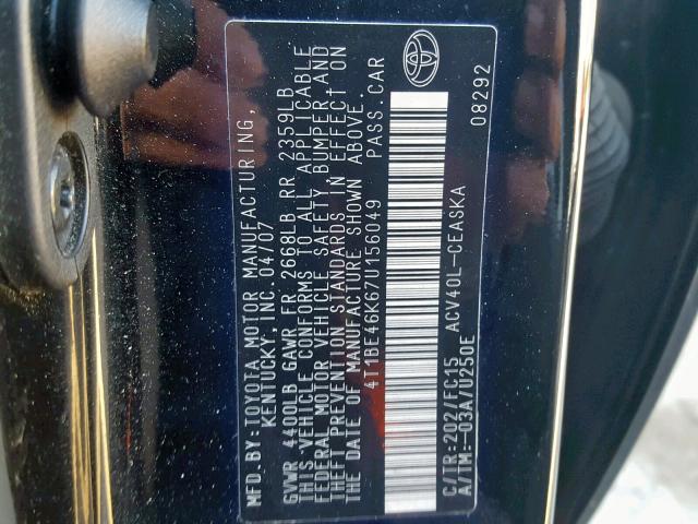 4T1BE46K67U156049 - 2007 TOYOTA CAMRY NEW BLACK photo 10