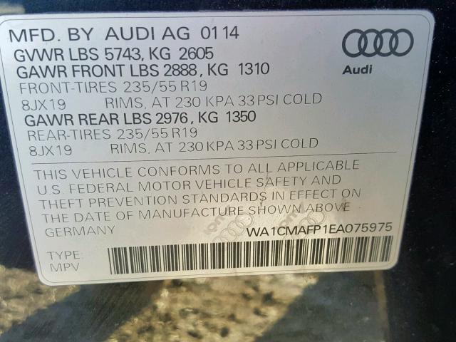 WA1CMAFP1EA075975 - 2014 AUDI Q5 TDI BLUE photo 10