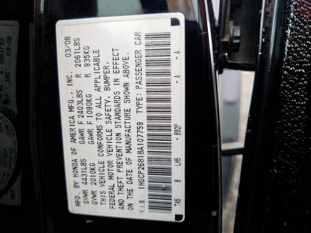 1HGCP26818A107759 - 2008 HONDA ACCORD EXL BLACK photo 10