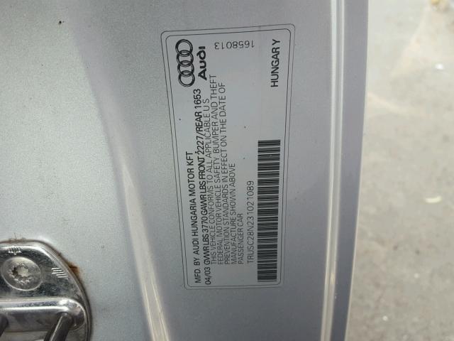 TRUSC28N231021089 - 2003 AUDI TT SILVER photo 10