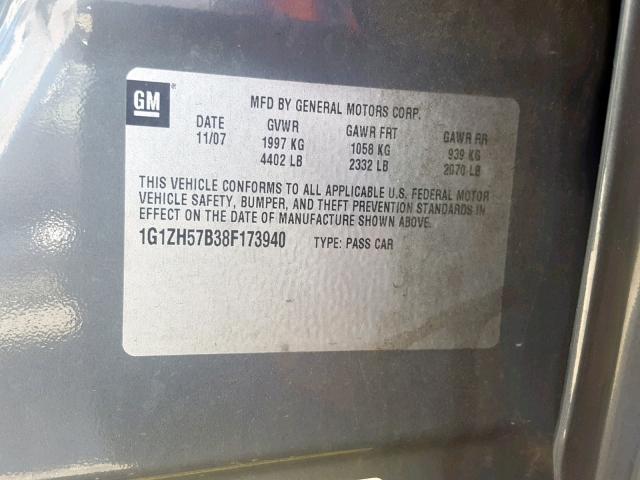 1G1ZH57B38F173940 - 2008 CHEVROLET MALIBU 1LT CHARCOAL photo 10