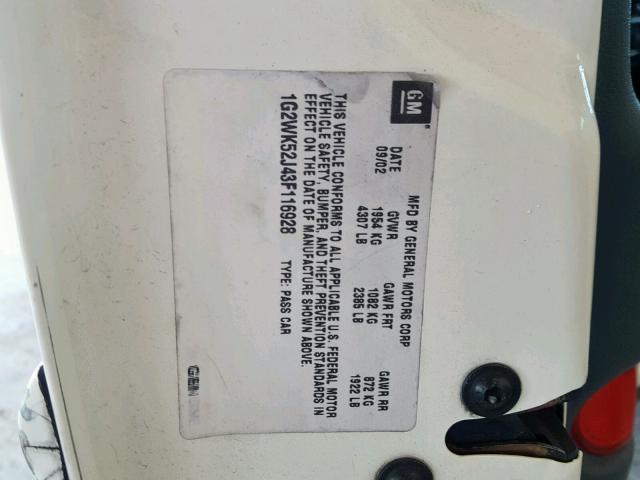 1G2WK52J43F116928 - 2003 PONTIAC GRAND PRIX WHITE photo 10