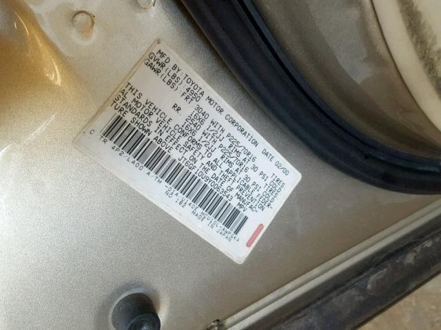 JT6GF10U9Y0063543 - 2000 LEXUS RX 300 GOLD photo 10