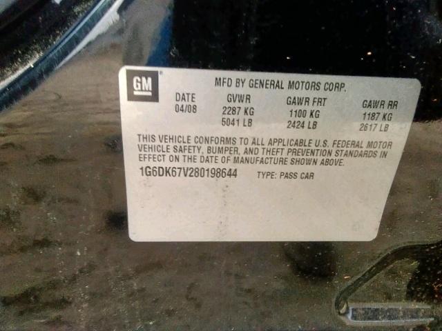 1G6DK67V280198644 - 2008 CADILLAC STS BLACK photo 10