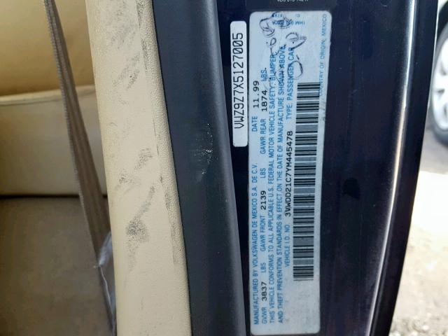 3VWDD21C7YM445478 - 2000 VOLKSWAGEN NEW BEETLE 蓝色 照片 10