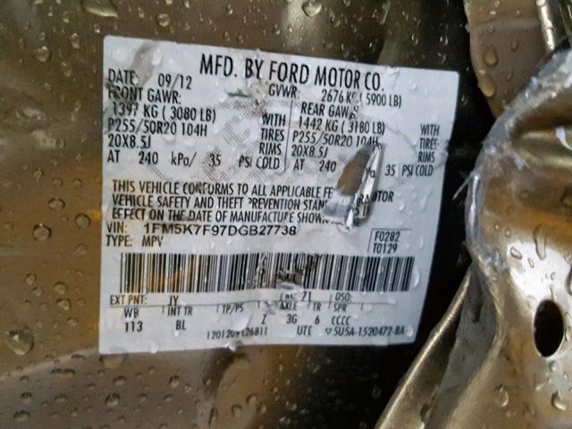 1FM5K7F97DGB27738 - 2013 FORD EXPLORER L GREEN photo 10