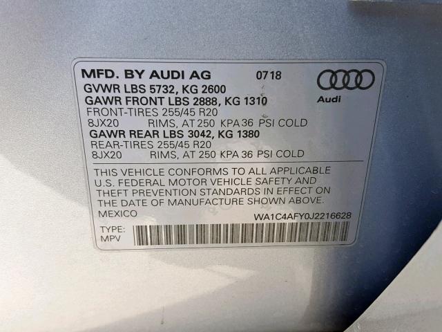 WA1C4AFY0J2216628 - 2018 AUDI SQ5 PRESTI BLACK photo 10