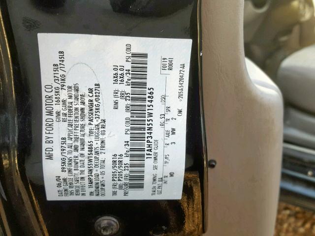 1FAHP34N55W154865 - 2005 FORD FOCUS ZX4 BLACK photo 10