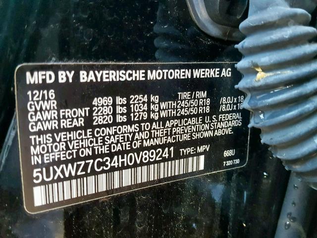 5UXWZ7C34H0V89241 - 2017 BMW X3 SDRIVE2 BLACK photo 10