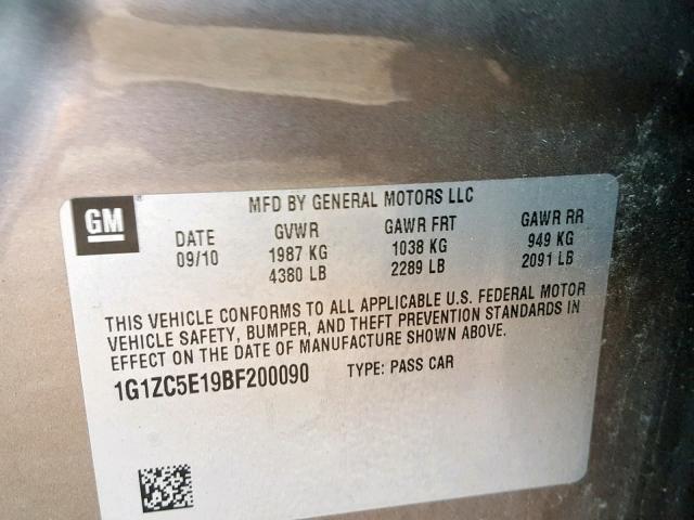 1G1ZC5E19BF200090 - 2011 CHEVROLET MALIBU 1LT BROWN photo 10