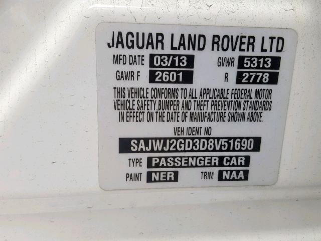 SAJWJ2GD3D8V51690 - 2013 JAGUAR XJL PORTFO WHITE photo 10