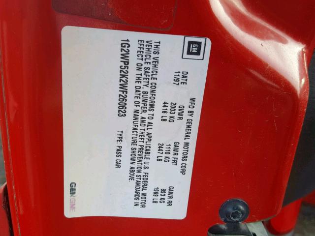 1G2WP52K2WF260623 - 1998 PONTIAC GRAND PRIX RED photo 10