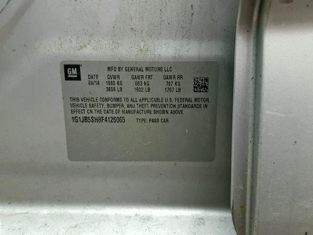 1G1JB5SH8F4126065 - 2015 CHEVROLET SONIC LS 银色 照片 10