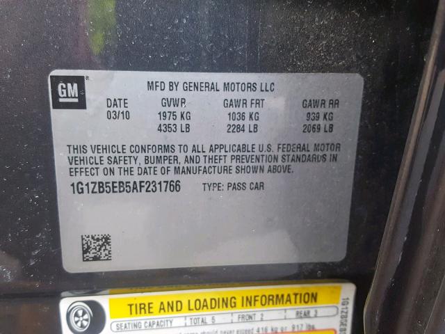 1G1ZB5EB5AF231766 - 2010 CHEVROLET MALIBU LS Boz foto 10