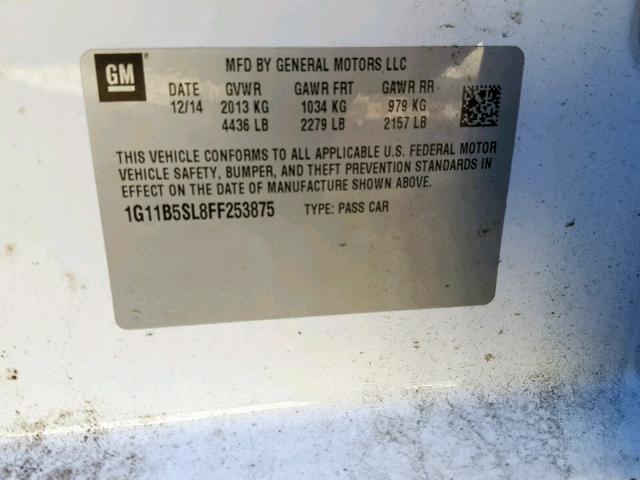 1G11B5SL8FF253875 - 2015 CHEVROLET MALIBU LS WHITE photo 10