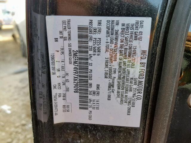 2MEFM74V97X629098 - 2007 MERCURY GRAND MARQ BLACK photo 10