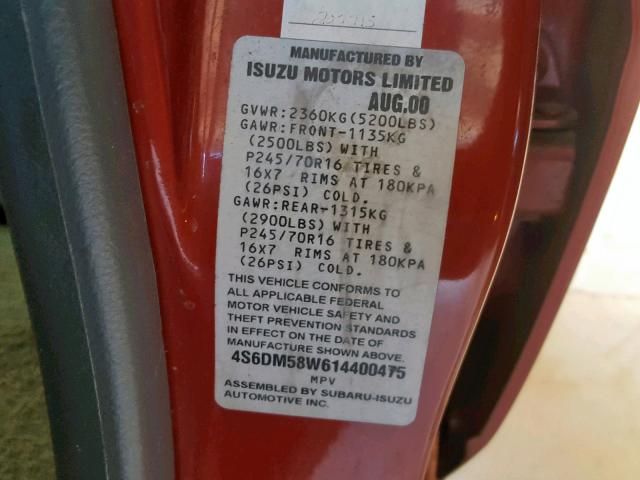 4S6DM58W614400475 - 2001 HONDA PASSPORT E ნარინჯისფერი ფოტო 10