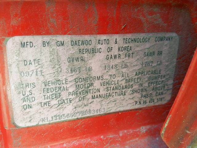 KL1TD56627B083463 - 2007 CHEVROLET AVEO BASE Qırmızı foto 10