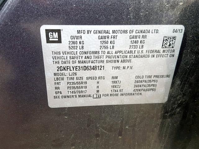 2GKFLYE31D6348121 - 2013 GMC TERRAIN DE CHARCOAL photo 10