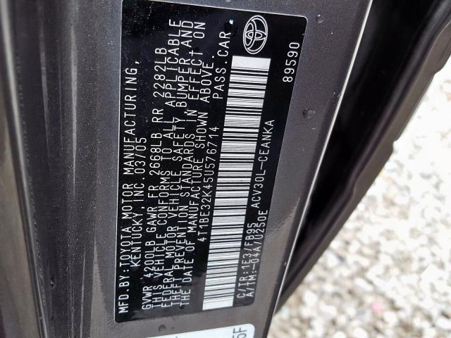 4T1BE32K45U576714 - 2005 TOYOTA CAMRY LE GRAY photo 10