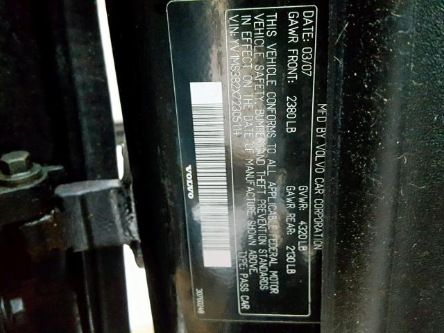 YV1MS382X72305114 - 2007 VOLVO S40 2.4I BLACK photo 10