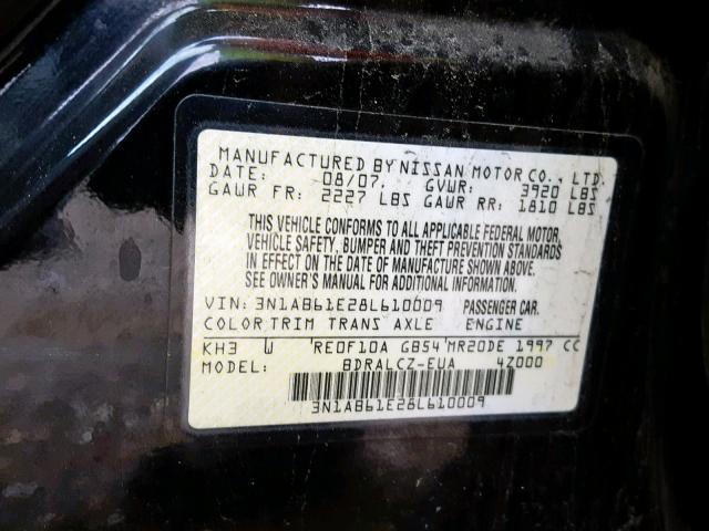 3N1AB61E28L610009 - 2008 NISSAN SENTRA 2.0 BLACK photo 10