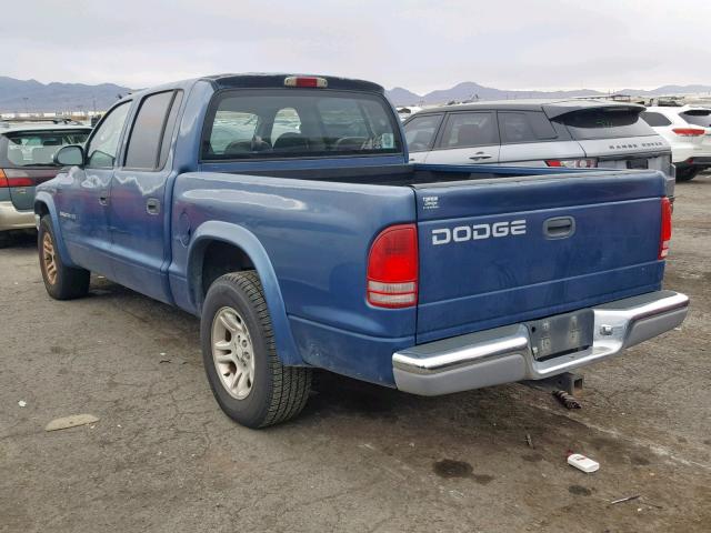 1B7HL48X52S530359 - 2002 DODGE DAKOTA BLUE photo 3