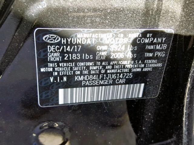 KMHD84LF1JU614725 - 2018 HYUNDAI ELANTRA SE BLACK photo 10