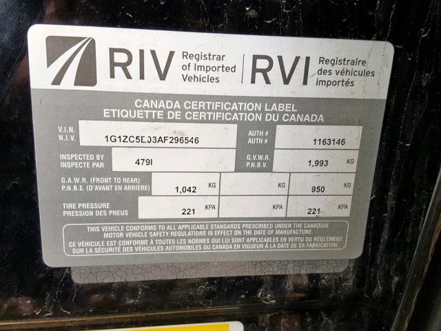 1G1ZC5E03AF296546 - 2010 CHEVROLET MALIBU 1LT 黑色 照片 10