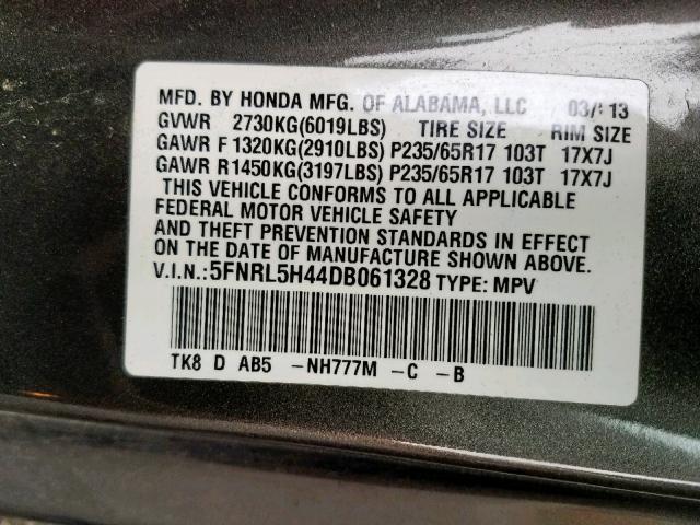 5FNRL5H44DB061328 - 2013 HONDA ODYSSEY EX BLUE photo 10