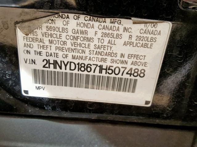 2HNYD18671H507488 - 2001 ACURA MDX TOURIN BLACK photo 10