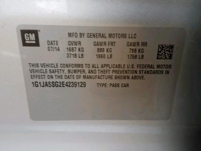 1G1JA5SG2E4239129 - 2014 CHEVROLET SONIC LS SILVER photo 10